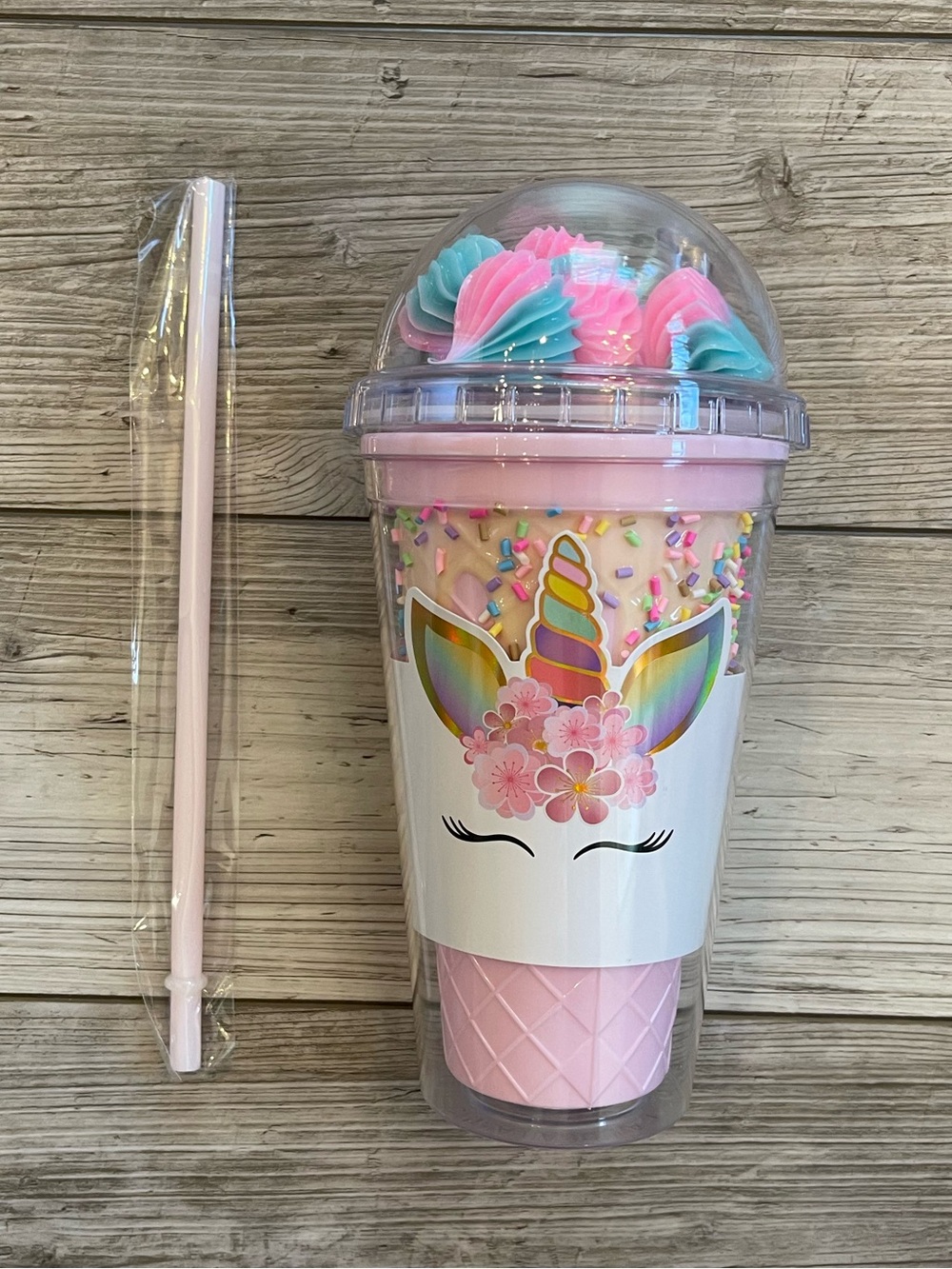 Doe A Dear | Pink Unicorn Whipped-Top Tumbler with Straw